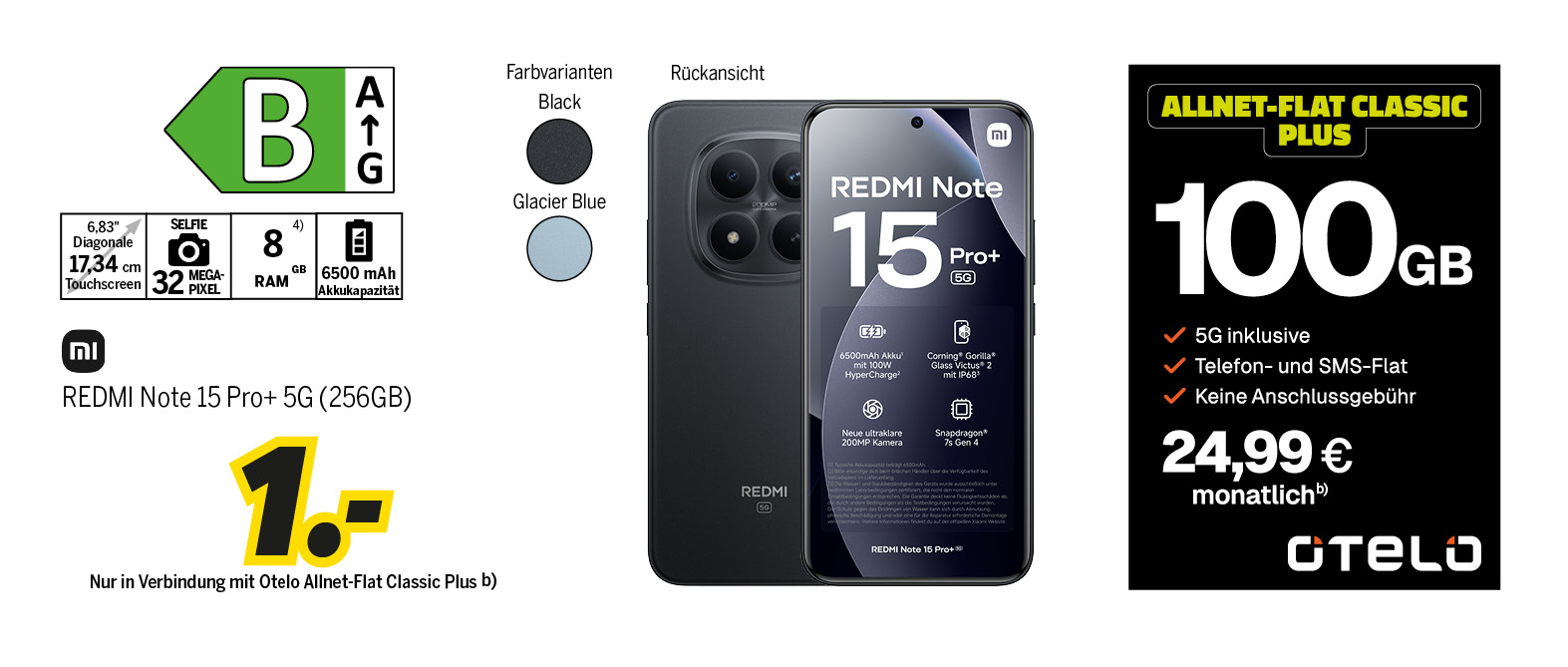 REDMI Note 15 Pro+ 5G mit 256GB für einmalig 1€