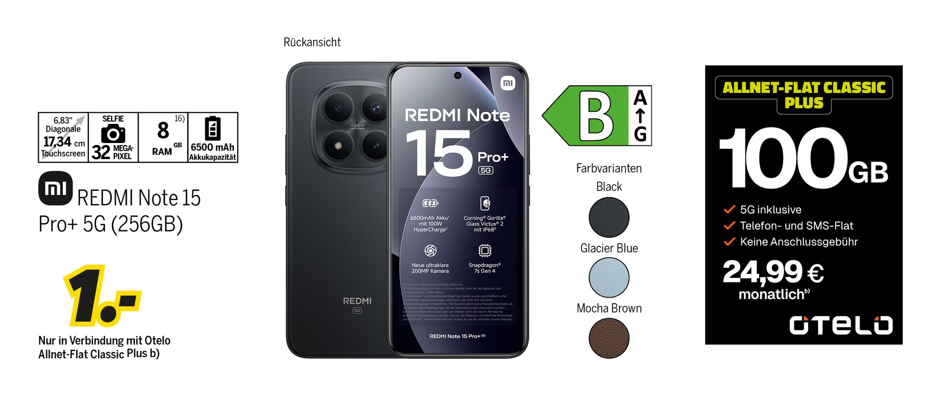 REDMI Note 15 Pro+ 5G mit 256GB für einmalig 1€