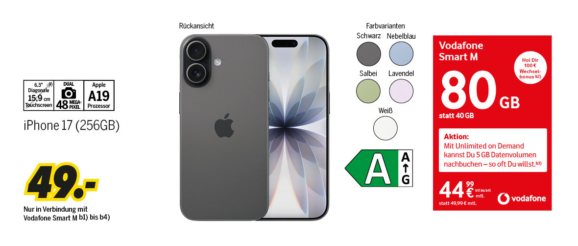 iPhone 17 Pro mit 256GB für einmalig 49€